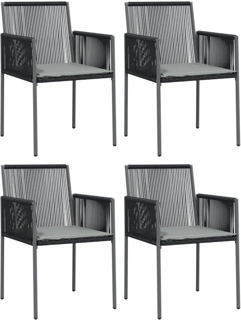 Furnicato Gartenstuhl-Set aus PE-Rattan mit Kissen, 4 Stück, Schwarz, B/T/H: 54 x 60,5 x 83,5 cm - Bild 1
