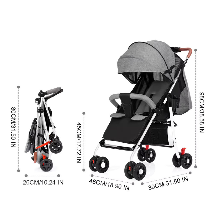 Kompakter Baby Kinderwagen Buggy in Schwarz-Grau mit verstellbarer Liegeposition und leichtem Stahlrohr-Gestell für Neugeborene bis 25 kg - Bild 5