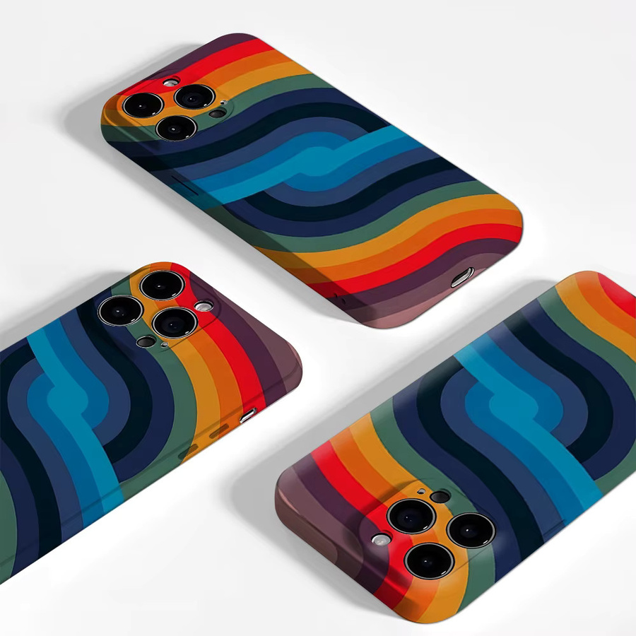 Bunte Handyhülle mit gebogenen Streifen für Apple iPhone Modelle, doppelschichtige Rückseite, Multicolor - Bild 2