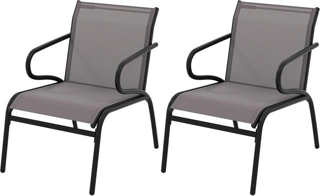 2er Set Costway Gartenstühle aus Metall und atmungsaktivem Textilene-Stoff in Grau mit Armlehnen - Bild 1