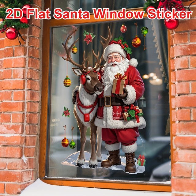 DUTRIEUX Weihnachts Fenstersticker Selbstklebend Motiv Santa Rentier und Schneeglöckchen Multicolour aus PVC - Bild 1