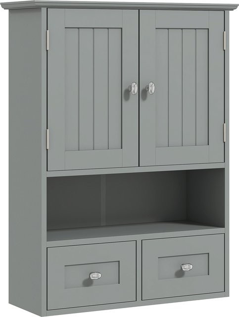 Aosom Badezimmer-Wandschrank in Grau mit Doppeltüren, offenem Fach und 2 Schubladen, H x B x T: 66 x 50,8 x 17,8 cm - Bild 1