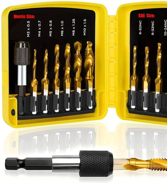 13-teiliges Titan-Bohrer-Bit-Set von ZUOMU in Gold mit 3-in-1-Funktionalität und Schnellwechsel für SAE und metrische Anwendungen - Bild 1