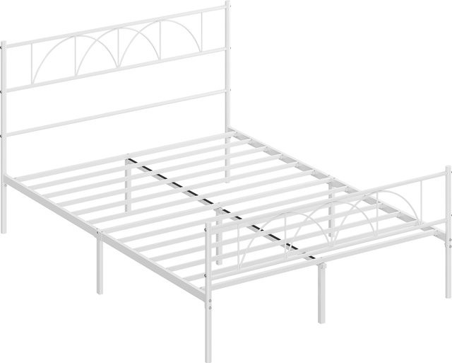 Aosom Doppelbett aus Metall mit Kopfteil und Lattenrost in Weiß, B/T/H: 140 x 190 cm - Bild 1