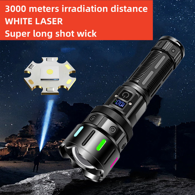 JIASHUAIXIN Hochleistungs-LED-Taschenlampe in Schwarz, wiederaufladbare taktische Zoom-Taschenlampe mit Power-Display und USB-C-Anschluss - Bild 1