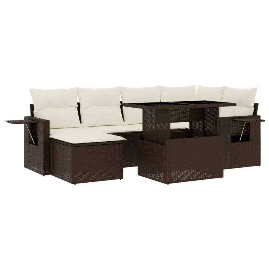 vidaXL 7-tlg Garten-Sofagarnitur aus Poly Rattan mit Kissen in Braun und Cremeweiß - Bild 2