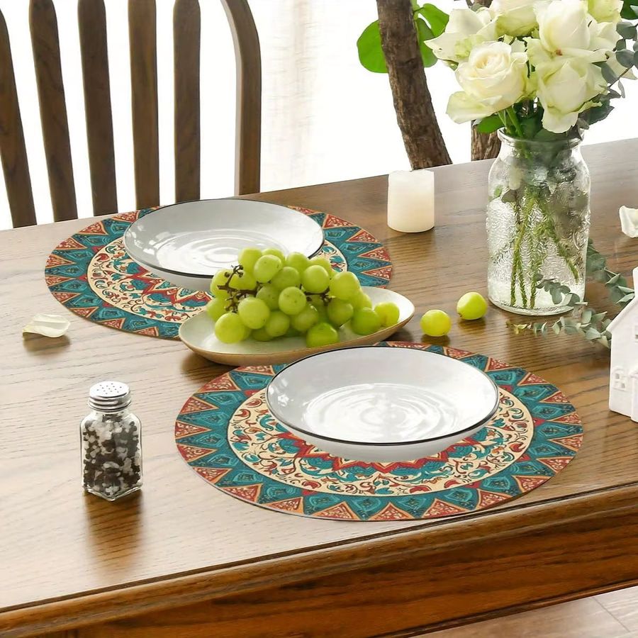 VIKAMA 4-teiliges Set exotische Mandala-Tischsets in Rot und Blau mit aufwendigen Mustern - Bild 4