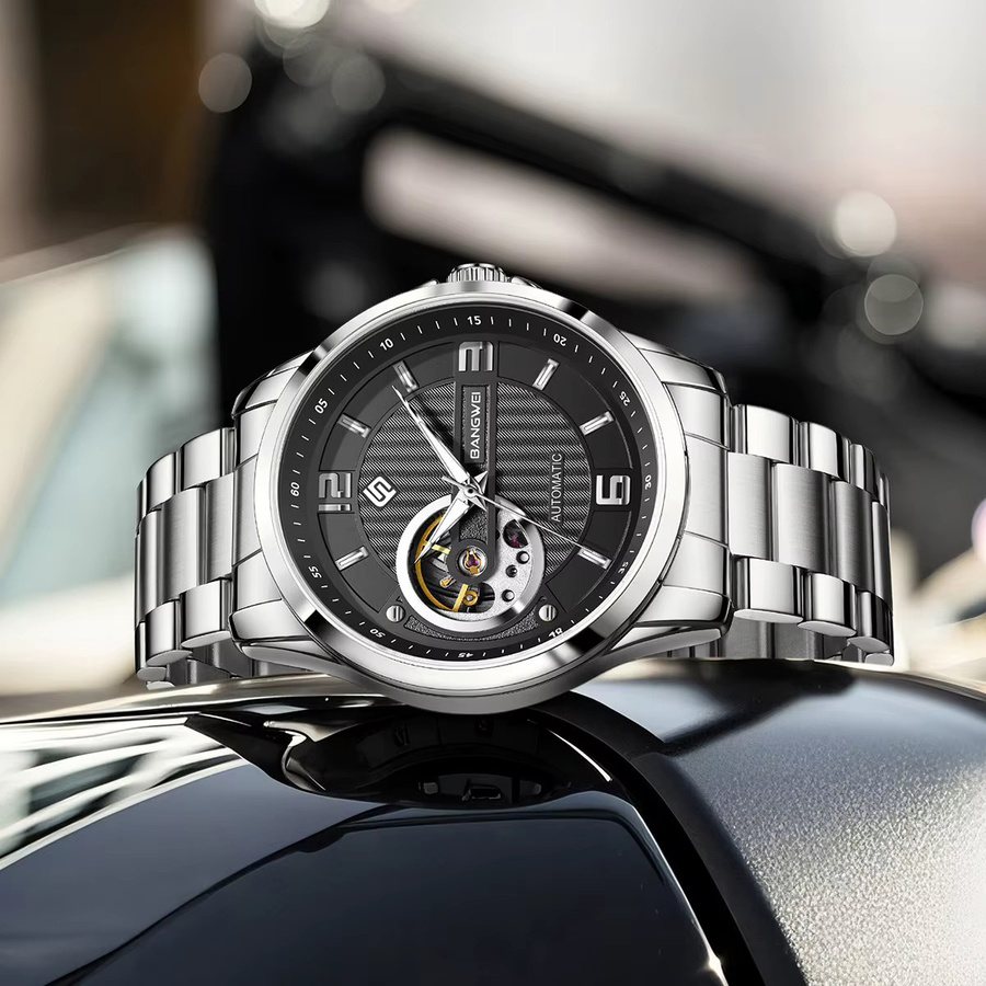 BANGWEI Armbanduhr Automatik, Edelstahl, Blau, Herren - Bild 2