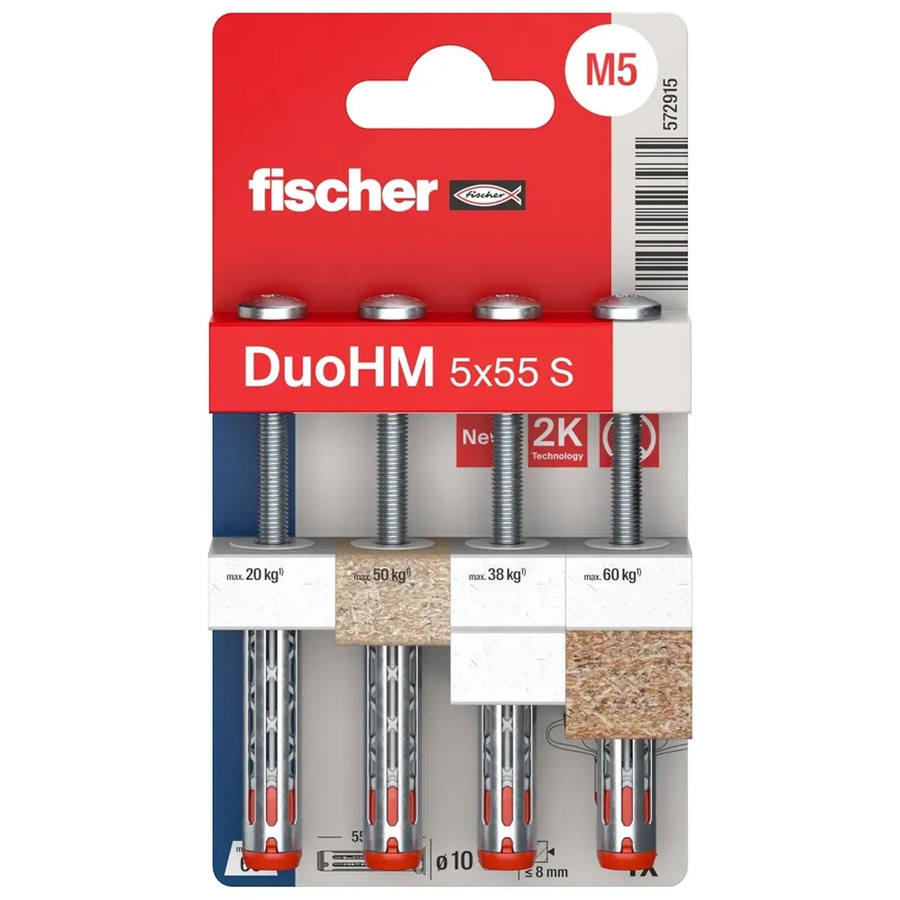 Fischer DuoHM Hohlraumdübel aus Nylon und Stahl, Farbe: Grau, 4 Stück - Bild 2