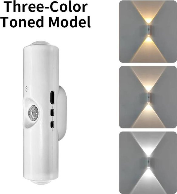 2 Stück YJMP Super Lighting wiederaufladbare magnetische LED-Nachtlichter mit RGB-Sonnenuntergangs-Effekt und Bewegungssensor, kabellose Wandlampe in Weiß für Schrank, Treppen, Flur und Küche - Bild 1