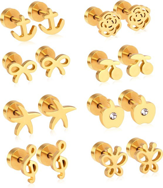 LUXUSTEEL Ohrringe, Edelstahl vergoldet, Blumen-Schleifen-Herz, Damen - Bild 1
