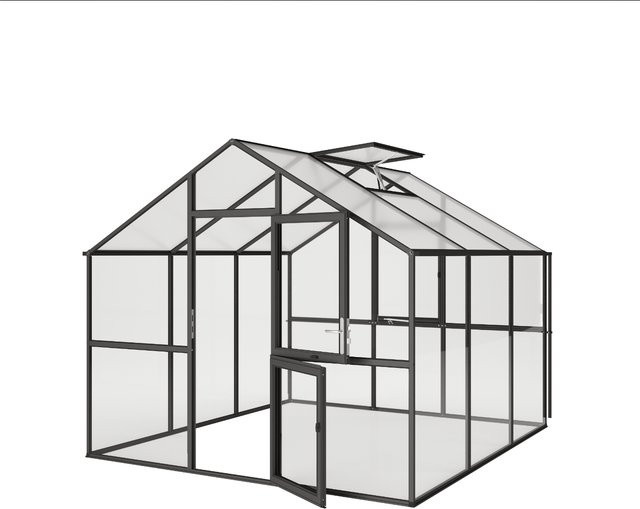 KGT Gewächshaus Ortasia III in Anthrazit-Grau mit 9,6 m² Fläche, 4 mm ESG-Glas und 10 mm HKP - Bild 1