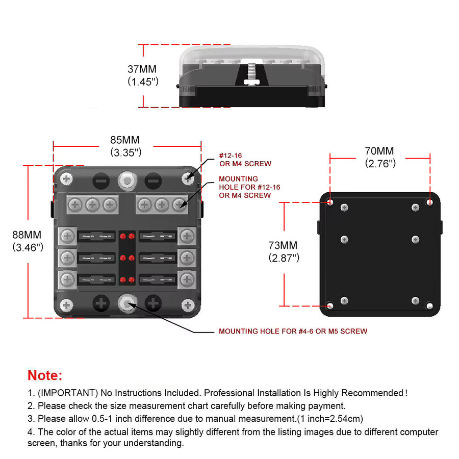 Dynoracing Blade Sicherungskasten Block mit LED Anzeige für Auto und Boot, 6-Wege & 12-Wege Stromverteilung Panel, wasserdicht, Schwarz - Bild 4