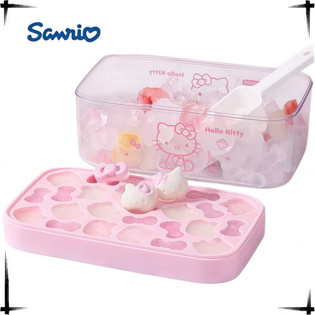 Sanrio Hello Kitty Silikon-Eiswürfelform-Set in Pink mit Aufbewahrungsbox und Löffel - Bild 1