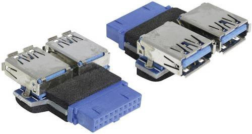 Delock USB 3.2 Gen 1 Adapter mit 1x internem 19-poligem Anschluss und 2x USB-A Buchsen, Blau, 65324 - Bild 1