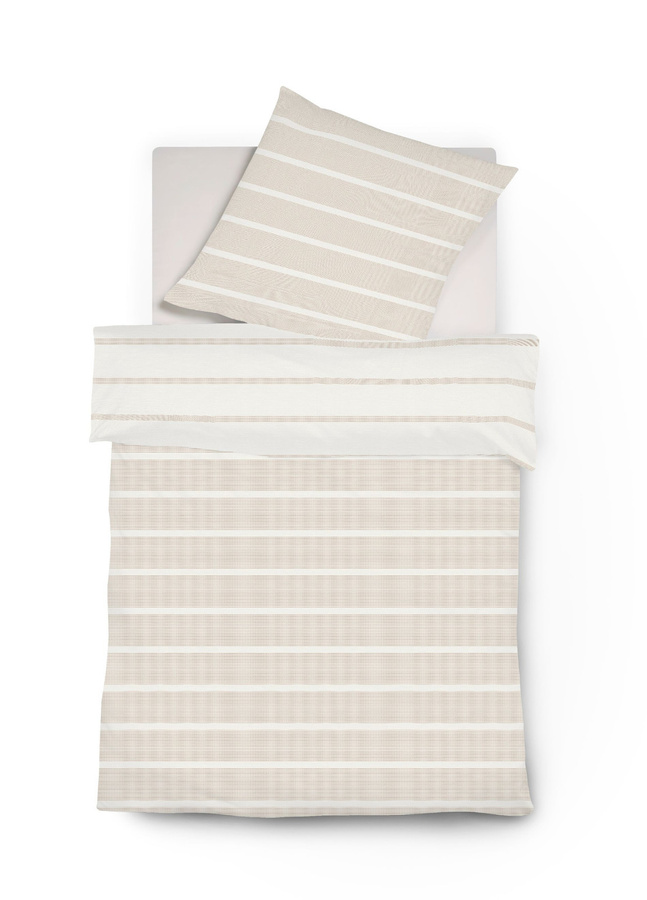 Fleuresse Musselin Bettwäsche Faro in Beige Sand mit Crinkle-Optik, bestehend aus Bettbezug und Kissenbezug, Baumwolle, B/T: 155 x 220 cm und Kissen: 80 x 80 cm - Bild 1