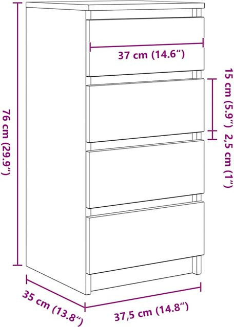 vidaXL Sideboard Grau Sonoma aus Holzwerkstoff B/T/H: 37,5 x 35 x 76 cm - Bild 2