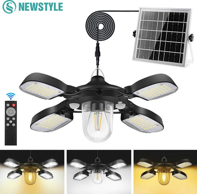 Solar-LED-Pendelleuchte in Schwarz mit Bewegungssensor, Fernbedienung und 5 Beleuchtungsmodi, IP65 wasserdicht für Innen und Außen - Bild 1