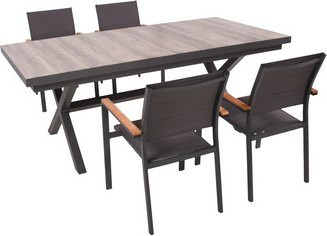 Garden Pleasure Gartenmöbel-Set Rana 5-teilig mit Keramik-Tisch und Teakholz in Grau - Bild 2