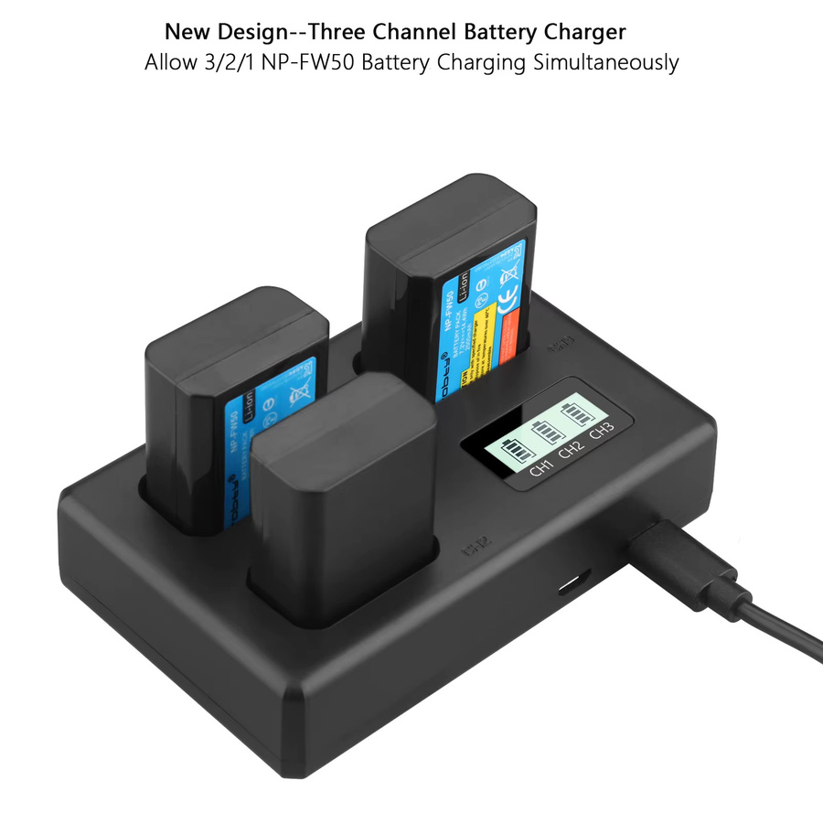 Sony NP-FW50 3-Slot-Batterieladegerät in Schwarz für Alpha ZV-E10 A6400 A6500 A6300 A6000 A7 Serie - Bild 3
