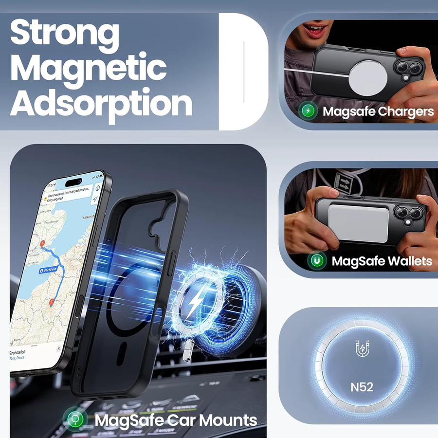Magnetische NYFundas Schutzhülle mit Display- und Kameraobjektivschutz für iPhone 12 bis iPhone 17 Air/16 Pro Max/15 Plus in Schwarz und Orange - Bild 5