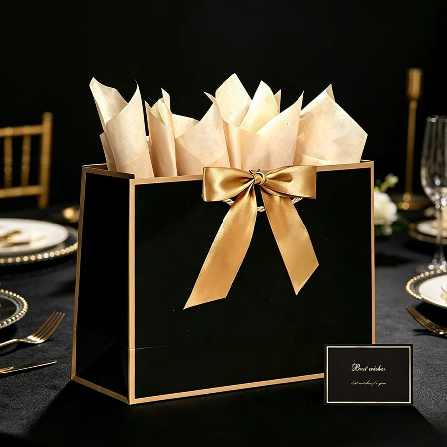 Elegante Geschenktasche aus Papier in Schwarz-Gold für Frauen und Mädchen - Bild 5