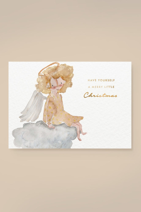 Leevje Postkarte Engel have yourself a merry little christmas in Gold, Weiß und Multicolour - Bild 1