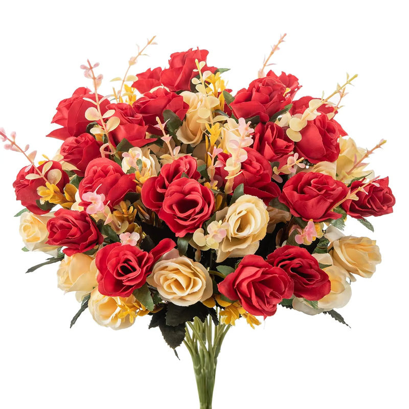 ZQCY Künstliche Seidenrose in Rot als floraler Brautstrauß für Hochzeit und Dekoration - Bild 4