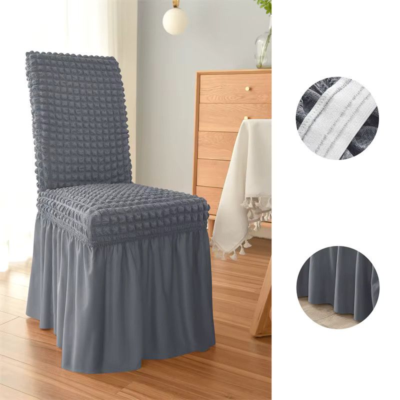 WANERQU Seersucker Stuhlhussen mit Rock in Beige für Esszimmer und Hochzeiten - Bild 3