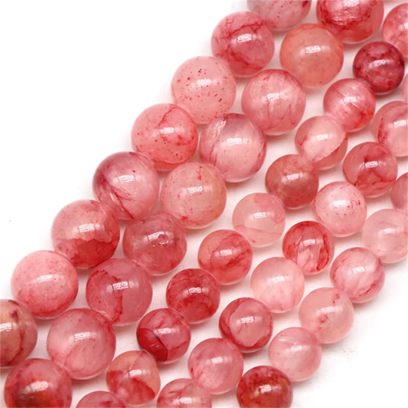 Perlen Blut Jade, rosarot, rund, 6-10 mm, 15", Unisex - Bild 3