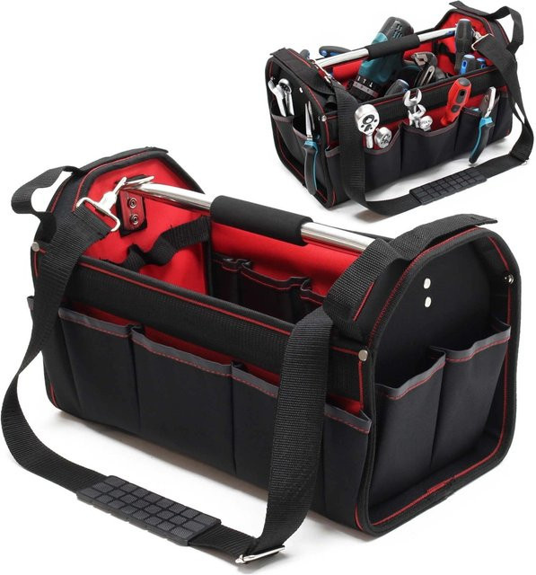 Wiltec Werkzeugtasche Größe L aus Polyester in Rot und Schwarz mit Tragegriff und Trageriemen - Bild 1