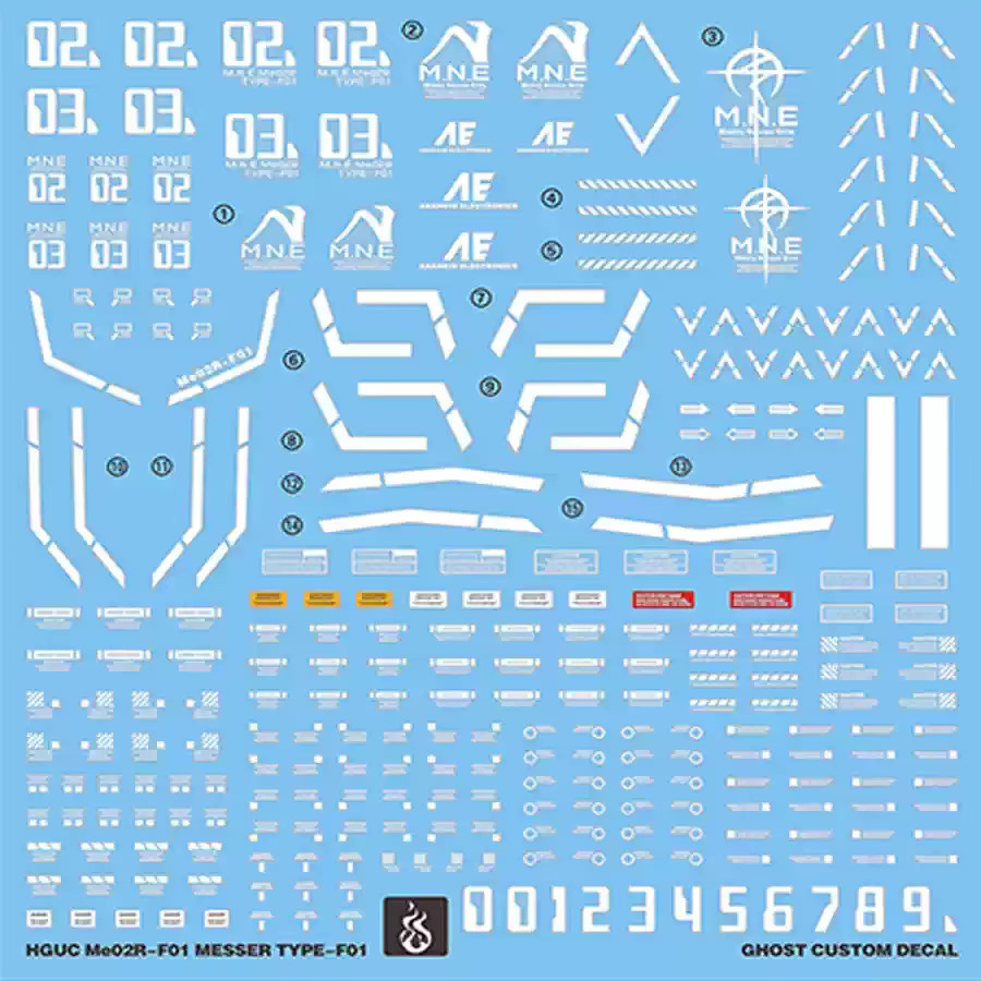 YAN Fluoreszierende Wasserschiebeaufkleber für HGUC Me02R-F01 MESSER TYPE-F01, Zubehör - Bild 2