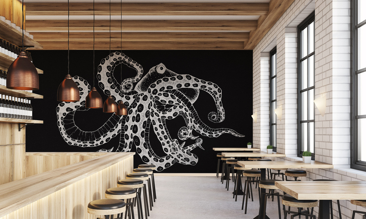 Coordonné Wanddeko Octopus X-Ray Black Textil - Bild 1