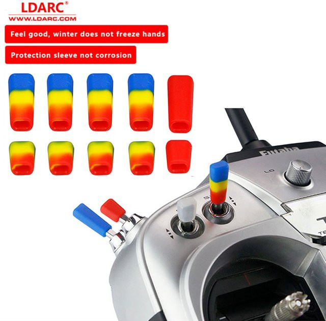 10er Set ldarc Silikon Schutzhüllen für RC Fernsteuerungen in Rot und Multicolour für Flysky, Futaba, Frsky und Radiolink - Bild 1