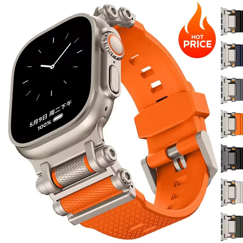 CAOWTAN Sportarmband, Kautschuk, Metall, Apple Watch Ultra 2 49mm 46mm 45mm 44mm - Bild 7