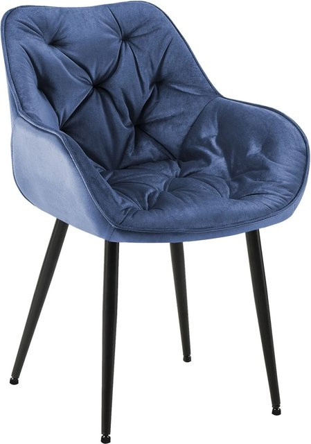 DELUKE Esszimmerstuhl VIVI in Blau aus Samt mit Metallgestell, H: 83 cm, B: 58 cm, T: 62 cm - Bild 1