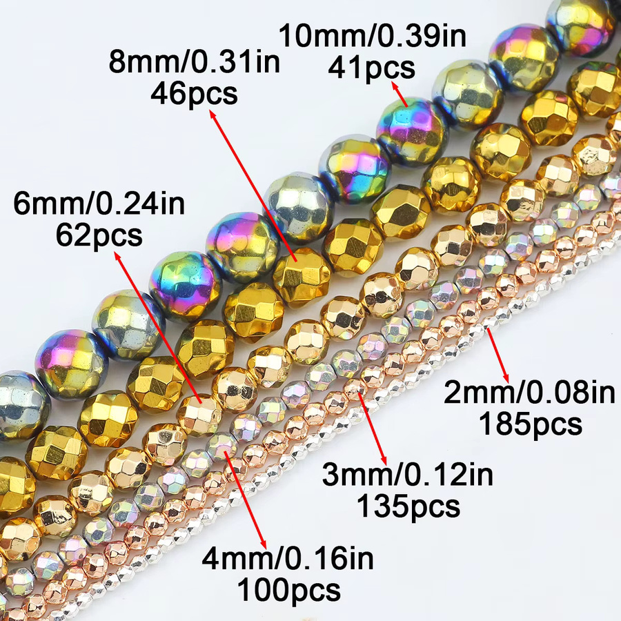 JHNBY Spacer Perlen, Hämatit Naturstein, Runde Cut, DIY Charms Zubehör - Bild 2