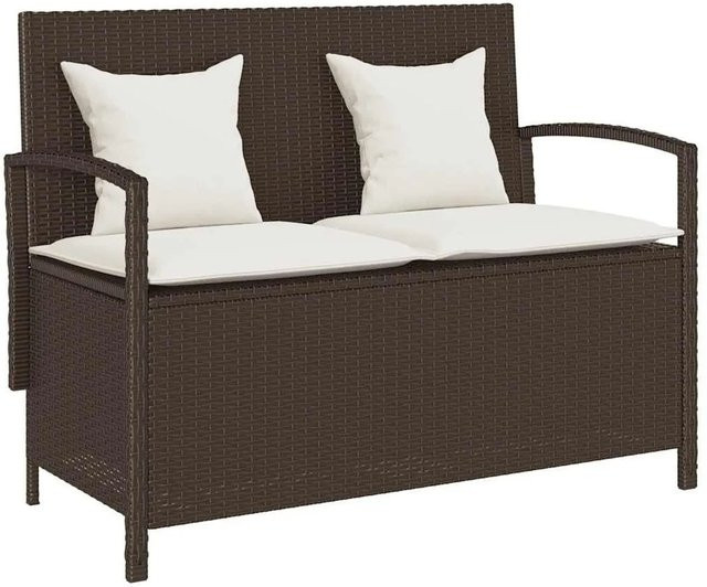 Furnicato Gartenbank aus braunem Poly-Rattan mit Stauraum, Kissen und Armlehnen, B/T/H: 111 x 56 x 87 cm - Bild 1