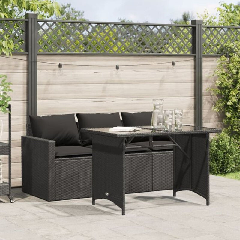 2-teilige moderne Garten-Essgruppe aus Poly-Rattan mit Kissen in Schwarz von vidaxl - Bild 1