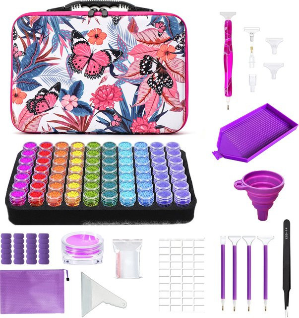 QIZITENG Diamantmalerei Aufbewahrungsbox mit 60 Fächern und Schmetterlings-Design in Pink und Multicolour - Bild 1