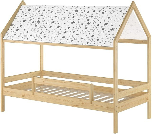Erst-Holz Kinderbett Hausbett Modell 58 aus Kiefer mit Himmel und Rausfallschutz, Farbe Weiß, B/T/H: 90 x 200 x 170 cm - Bild 1