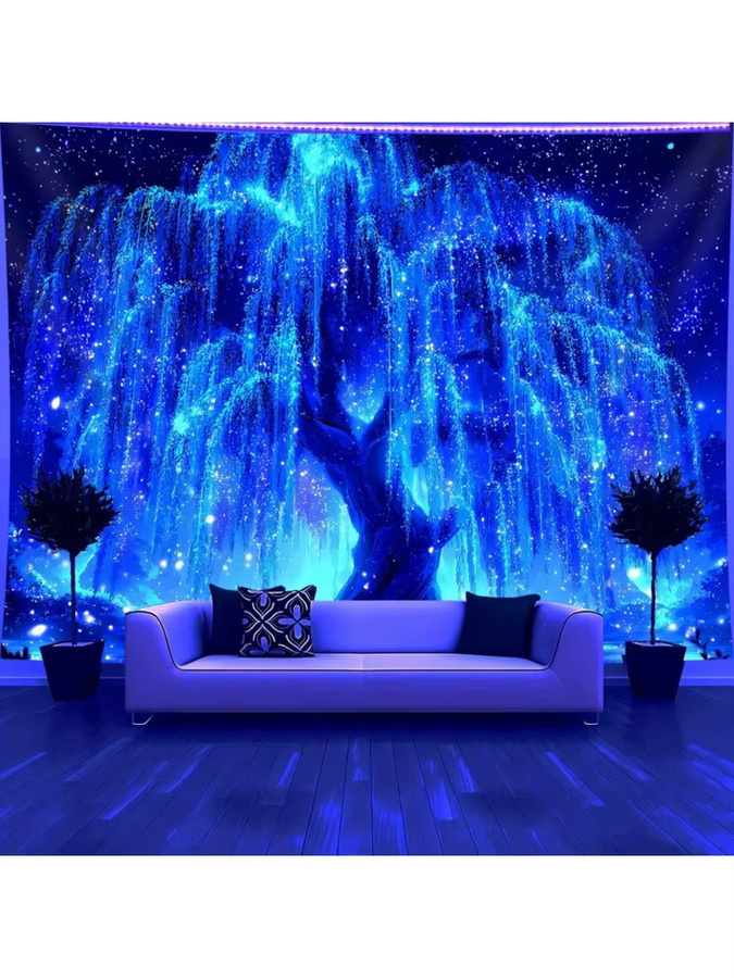VIKAMA Wandteppich mit Sternenhimmel-Motiv und Milchstraße in Blau, moderner Textil-Wandteppich mit abstraktem Grafikdesign - Bild 4