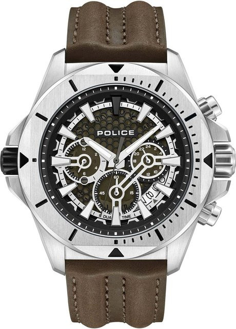 Police Herrenuhr, Quarz, Edelstahl, 46 mm, Leder, Schwarz, 5 ATM - Bild 1