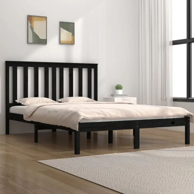 Massivholzbett Vidaxl aus Kiefer in Schwarz, B/T/H: 140 x 190 cm - Bild 1
