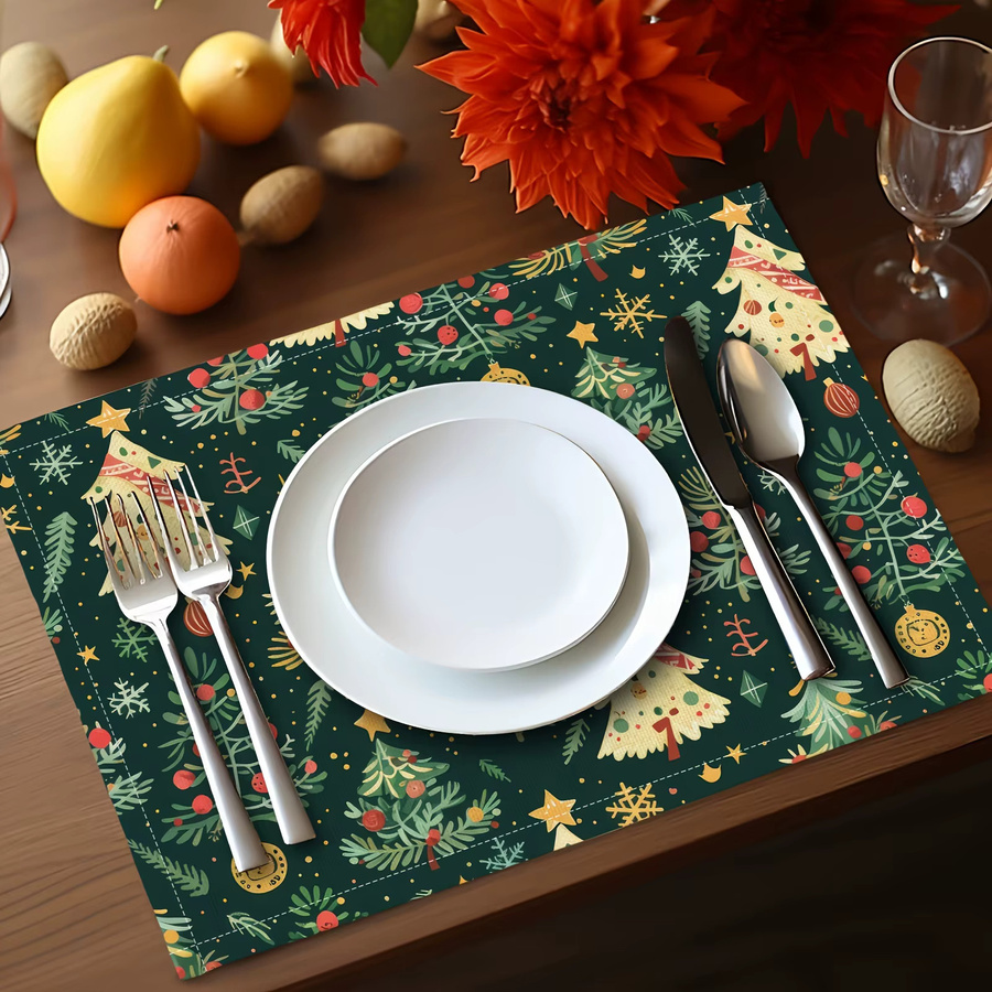 VIKAMA 4-teiliges Set weihnachtliche Tischsets, tiefgrün, wasserdicht und wärmeisolierend, rechteckig, B: 45,0 cm x T: 30,0 cm - Bild 3