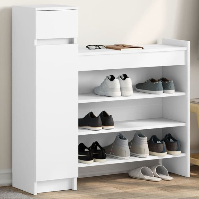 vidaXL Schuhschrank Weiß mit integrierter Sitzbank und Türen, B/H/T: 100,5 x 100 x 28 cm - Bild 2