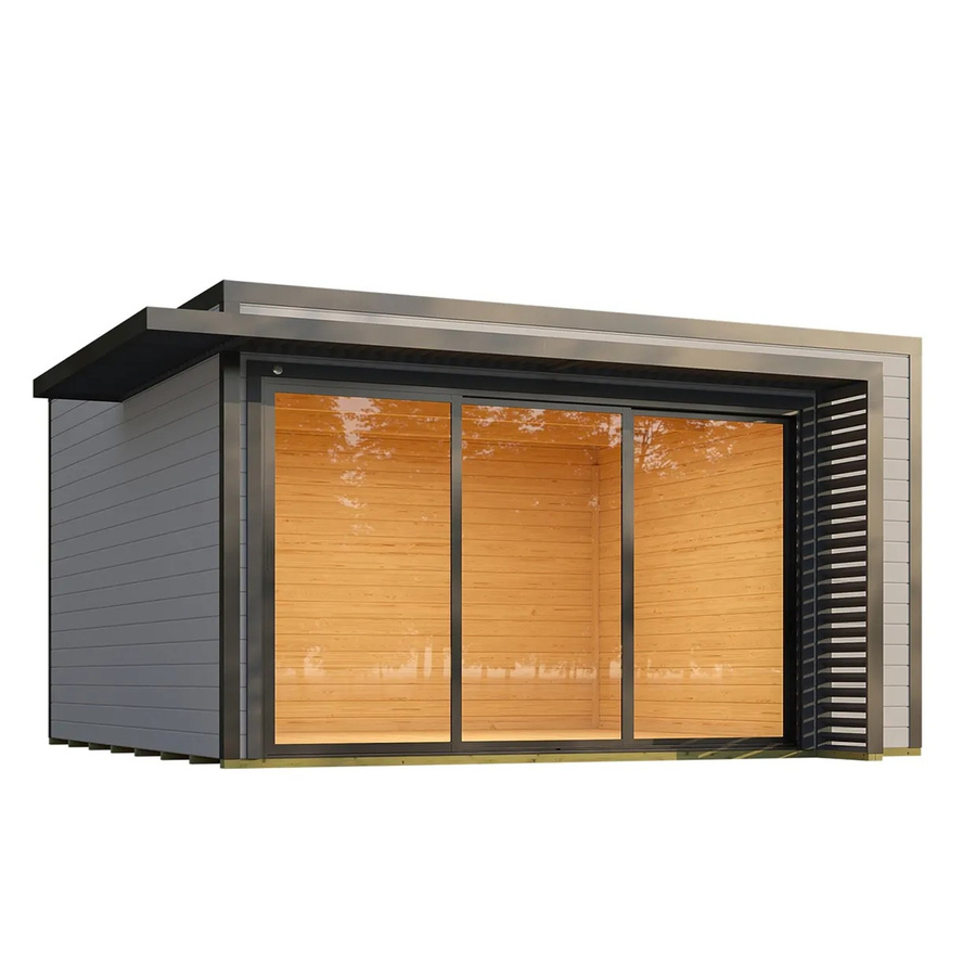 Weka Gartenhaus Amberley aus Holz mit 3-Fach Schiebetür und Flachdach in Grau-Anthrazit, B/T/H: 400 x 400 x 250 cm - Bild 2