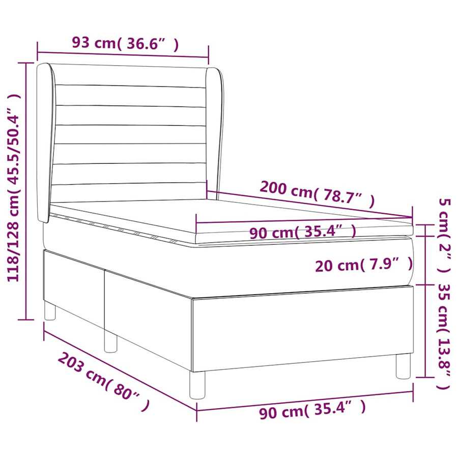 vidaXL Boxspringbett Hybrid mit Matratze und Taschenfederkern, Schwarz, B/T/H: 90 x 200 x 118 cm - Bild 2