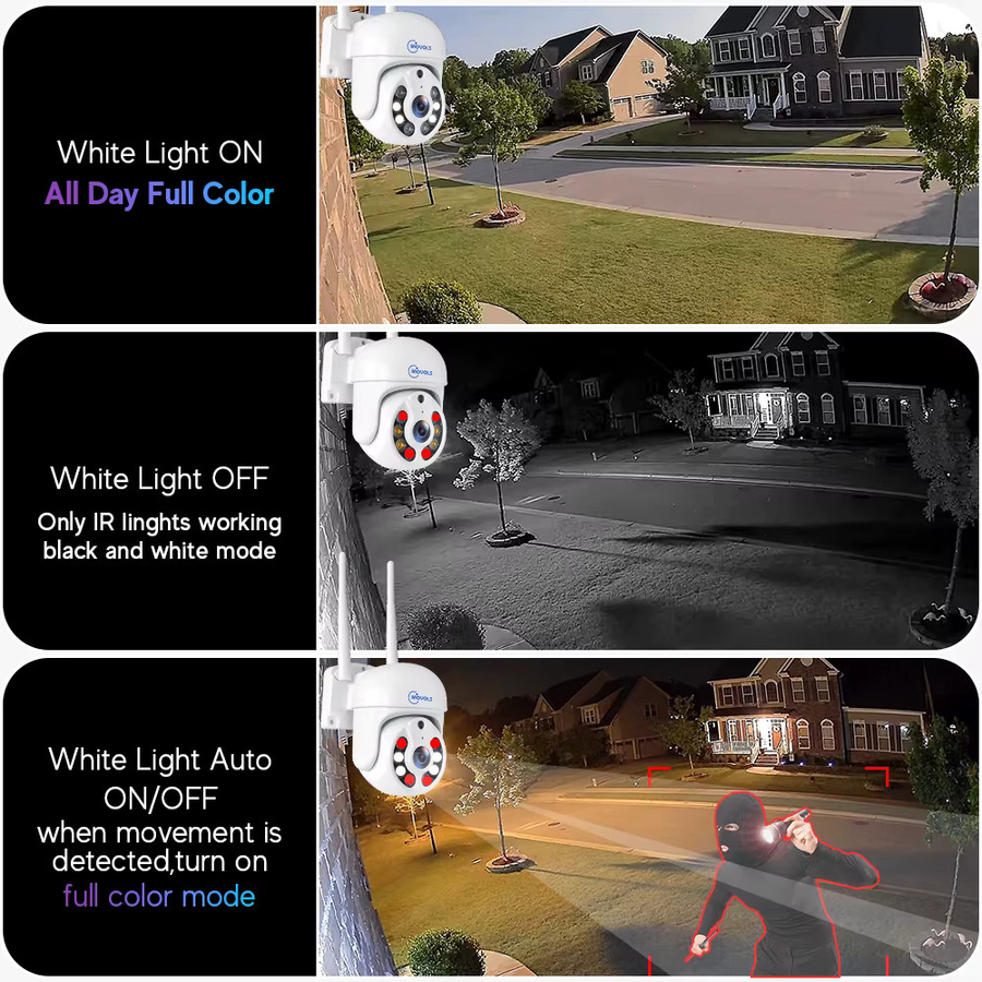 Movols Drahtloses CCTV-System mit 10CH NVR, PTZ WIFI IP Sicherheit Kamera mit Zwei-Wege-Audio und Wasserdichtigkeit, Weiß - Bild 2