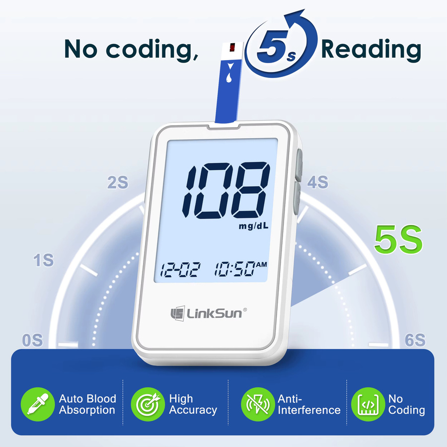 Linksun Blutzuckermessgerät G-425-2 in Weiß mit 50/100 Teststreifen Digitales Diabetes-Testkit zur Blutzuckerüberwachung - Bild 3